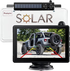 1080P Solar Wireless Backup Camera with 5in Monitor, 5000mAh Rechargeable Battery and Solar Panel, IP69K Waterproof, IR Night Vision, Support 2 Cameras, for Car, RV, Trailer, Camper (0092)