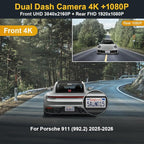 Fitcamx Front 4K+Rear 1080P Dash Cam Adapts for Porsche 911 2025-2026 & 911 GT3 RS & Turbo S (992.5), OEM Look, Dual HD Video, WiFi & APP, Loop Recording, Parking Sensor, Easy to Use, 128GB Card