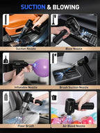 Mini Car Vacuum Portable Cordless with LED Light, 12000PA Powerful Suction, 80W High Power, Dual Hepa Filter, Car Vacuum Cleaner & Air Duster for Home, Desk, PC, Keyboard