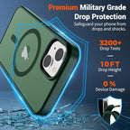 SUPFINE Magnetic for iPhone 15 Case (Compatible with MagSafe) (Military Grade Drop Protection) Slim Translucent Matte Shockproof with Anti-Fingerprint Phone Case, Forest Green