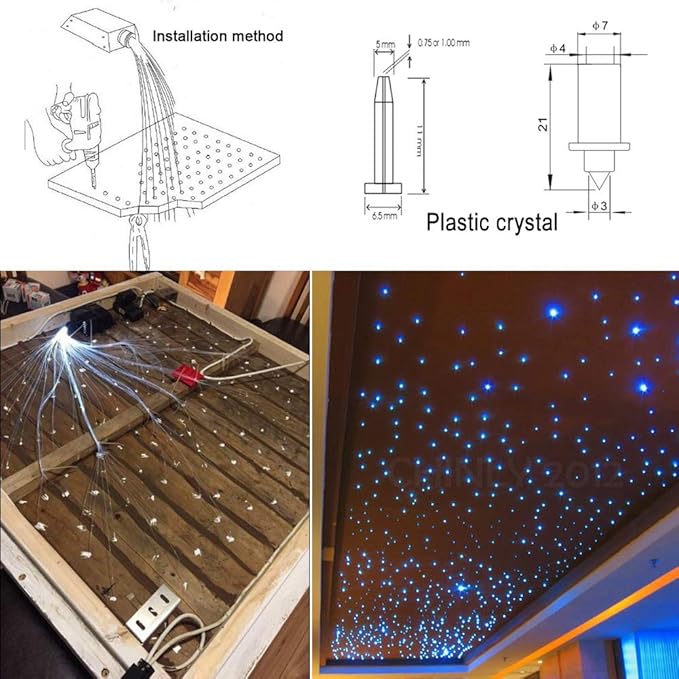 AZIMOM PMMA Plastic 100pcs 0.03in9.8ft End Glow Fiber Optic Cable Strands Roll for Star Sky Ceiling All Kind LED Light Engine Driver