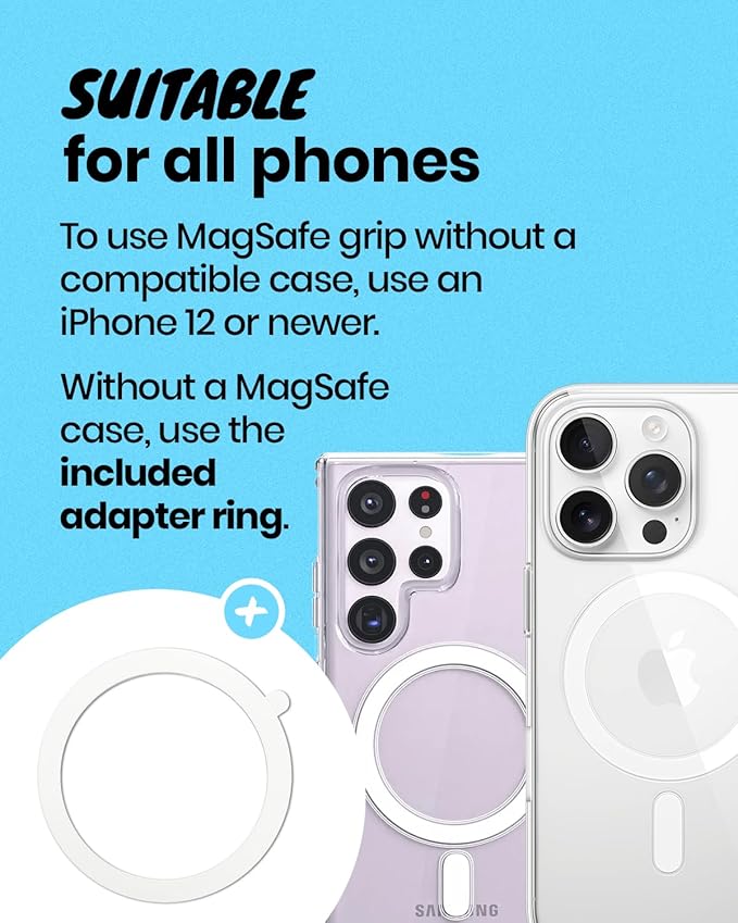 On The Grip Compatible with Magsafe Ultra-Thin Collapsible Phone Grip – Sleek Magnetic Phone Holder for iPhone & Android, 360 Rotation, Wireless Charger Compatible, Durable & Portable (Turquiose)