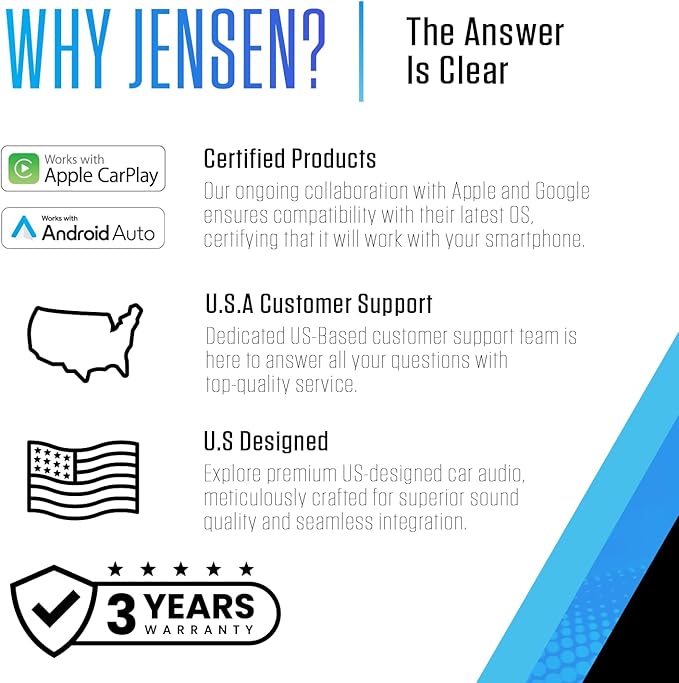 JENSEN J5UP12 11.6-inch Top Mount Control Touchscreen Receiver with Certified Wireless Apple Carplay Android Auto | Single DIN Car Stereo with Bluetooth | Backup Camera Input | USB Playback & Charge
