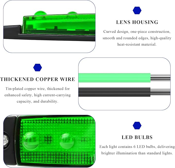 Sun Walker 8 PCS LED Rock Strip Lights, 3.77 Inch Waterproof 6 LED Car Side Marker Clearance Lamps, Wheel Fender Well Lighting Kits Exterior Underglows for Car Truck Trailer (Green)