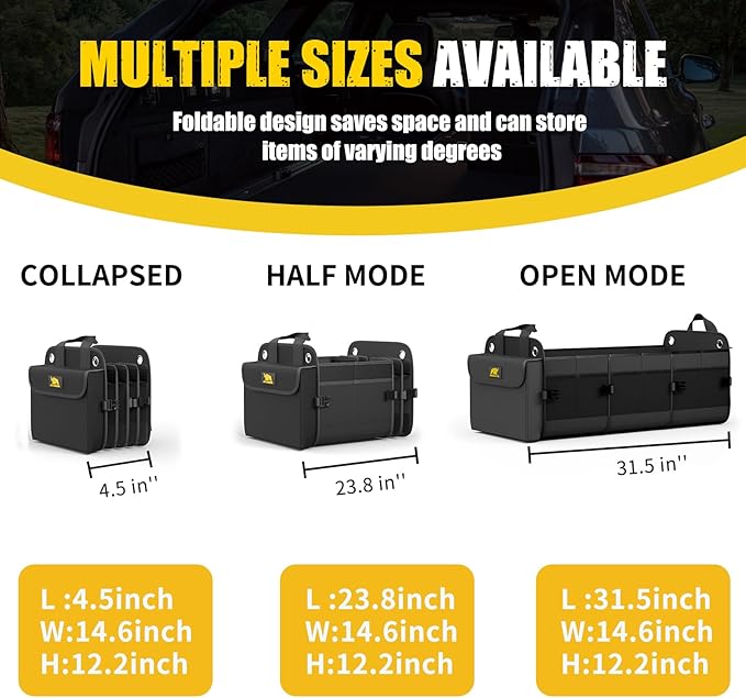 MIKKUPPA Car Trunk Organizer - 100L Large Car Organizer, 1680D Oxford Collapsible Suv Trunk Storage with 2 Adjustable Straps for Auto, Truck, Suv (Black)