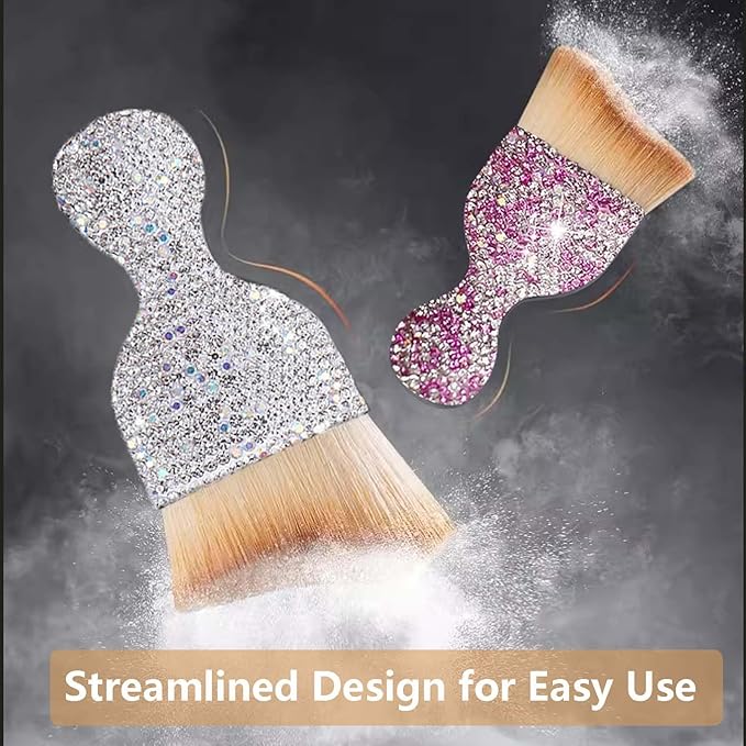 Car Interior Brush Blingbling Car Accessories for Women,2Pack Dust Sweeping Soft Brush with Rhinestone Handle,Detailing Brush Cleaner for Air Conditioner Vents, Computer Keyboard, etc (Sliver 2PCS)