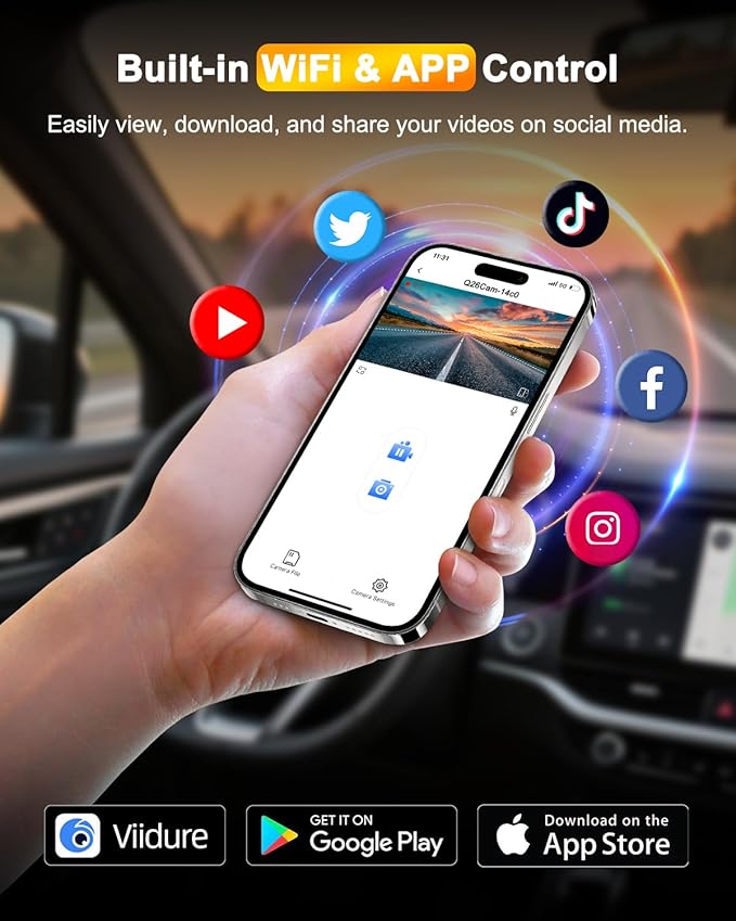 Dual Dash Cam Front and Rear 4K+1080P, 64GB Card Included, Built-in WiFi Dash Camera for Cars with APP, 24H Parking Mode, Night Vision, G-Sensor, Loop Recording, WDR, 170° Wide Angle, 3”IPS Screen