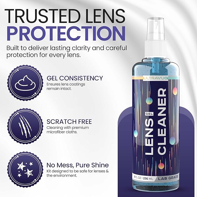 Eyeglass Gel Lens Cleaner Spray Kit - 2 x 8oz and 1 x 2oz Gel Eyeglasses Cleaner Spray Bottle + 2 Microfiber Cloth for Cleaning - Safe for All Lenses (AR Coated Included)