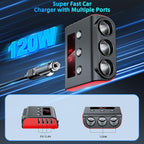 7 in 1 Cigarette Lighter Splitter, SONRU 3 Sockets Cigarette Lighter Splitter with 4 Fast Charging USB Ports, 120W 12V/24V DC Independent Power Switches & LED Voltage Display for All Car Devices