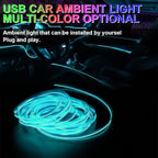 EL Wire Interior Car LED Strip Lights, 10FT/3M USB Auto Neon Light Strip with Sewing Edge, Electroluminescent Car Ambient Lighting Kits with Fuse Protection, Car Interior Accessories (Ice Blue/10FT)