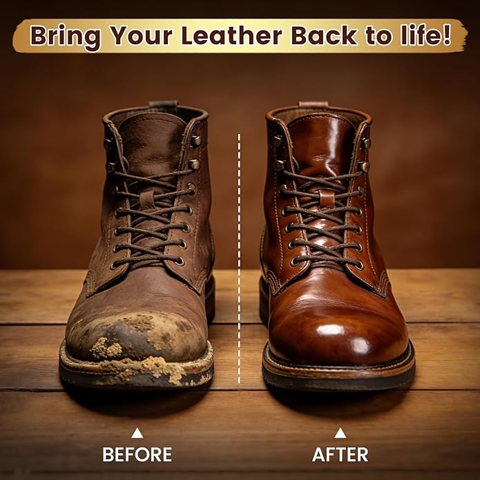 5-in-1 Leather Care Kit with Saddle Soap & Mink Oil, Leather Cleaner and Conditioner for Cowboy Boots, Jackets, Handbags, Car Interiors, Ideal Gift for Leather Lovers