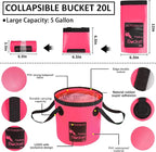 AUTODECO 22Pcs Car Wash Cleaning Tools Kit Car Detailing Set with Canvas Bag Pink Collapsible Bucket Wash Mitt Sponge Towels Tire Brush Window Scraper Duster Complete Interior Car Care Kit