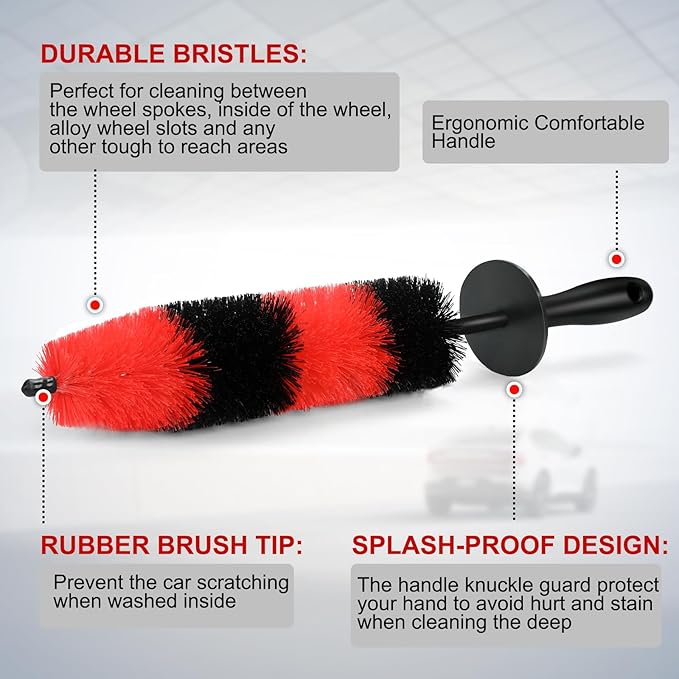 Fitosy Wheel Rim Brush, Soft Bristle Long Car Tire Detailing Washing Tool for Exhaust Tips Engine, Vehicle Motorcycles Auto Truck SUV RV, No Scratches