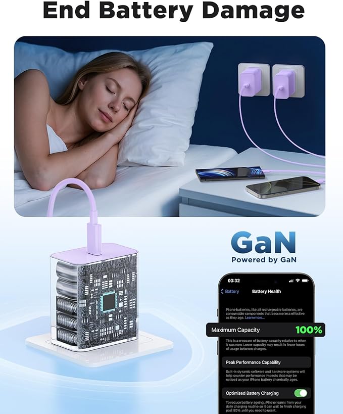 45W iPhone 17 16 15 Pro Max Charger Fast Charging 6FT/10 FT/10FT, Super Fast USB C Charger Block with Extra Long Type C Charging Cable,PD Quick Adapter 3.0 for iPhone 16 15/16e 15Pro/16 15 Plus-Purple