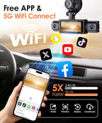4 Channel Dash Cam 360° View, 2K Car Dash Cam Front and Back, 4-Way Front Rear Inside Recording, APP Control, 8 IR Night Vision, Parking Monitor, G-Sensor, Free 64GB TF Card