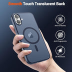 SUPFINE Magnetic for iPhone 16 Plus Case with Screen Protector (Compatible with MagSafe) (Military Grade Drop Protection) Translucent Matte Shockproof Phone Cover,Dark Blue