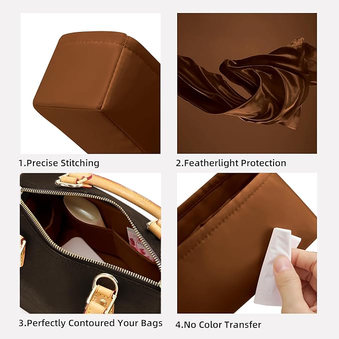 DGAZ Silk Purse Organizer Insert Fits LV Speedy 16/20/25/30/35/40/45 bags，Silky Smooth Bag Organizer，Luxury Handbag & Tote Shaper(Gold,SP40)