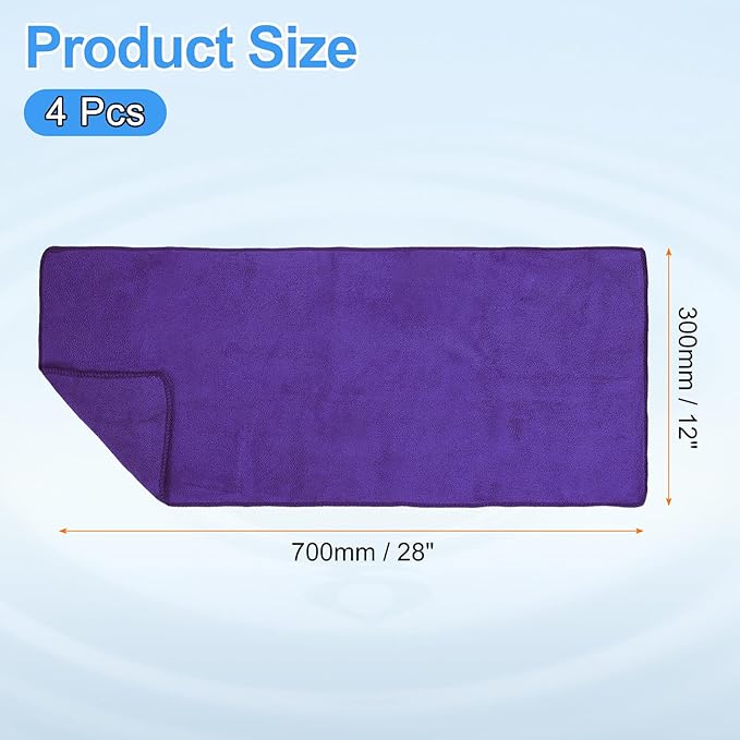 HARFINGTON 4 Pack Microfiber Cleaning Cloth, 28" x 12" Multi-Functional Cleaning Towels Reusable Absorbent Rags for Car Wash Kitchen Household Window Clean, Purple