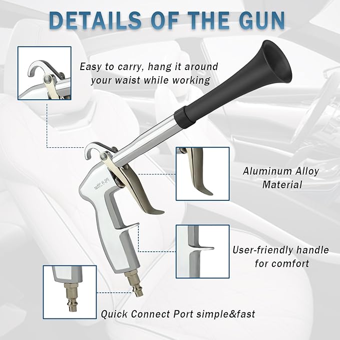 Car Cleaning Air Gun with 2 Nozzle Sets,Interior Cleaning Kit for Vehicle Upholstery, Carpet, and Seats