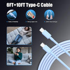 Essri Type C Charger Fast Charging for Samsung Galaxy S25/S24/S23/S22/Note 20,4Pack 25W Super USB C Fast Charger Block with (6ft+10ft) x2 Cables for iPhone 15/16 Pro Max/Plus, Android Phones-Blue