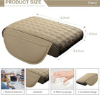 Car Armrest Cushion, 12.2"×8.3" Leather Auto Memory Foam Center Console Pad with Storage Pocket, Waterproof & Anti-Scratch Elbow Pillow Armrest Seat Box Protector, Universal Fit (Beige)
