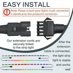 Rock Light Extension Wire 4 Pin 4 Pcs 4 Pin 60 inch, Pure Copper Insulated Cable LED Cable Cord Set for Motorcycle ATV Golf Car Trucks Neon Strip