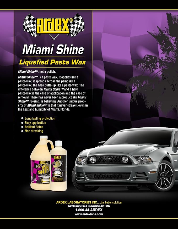 Ardex Miami Shine 4265 | One Step Car Wax - Professional Car Detailing - Easy On/Off Application - Heat & Salt Resistant - 1 Gal