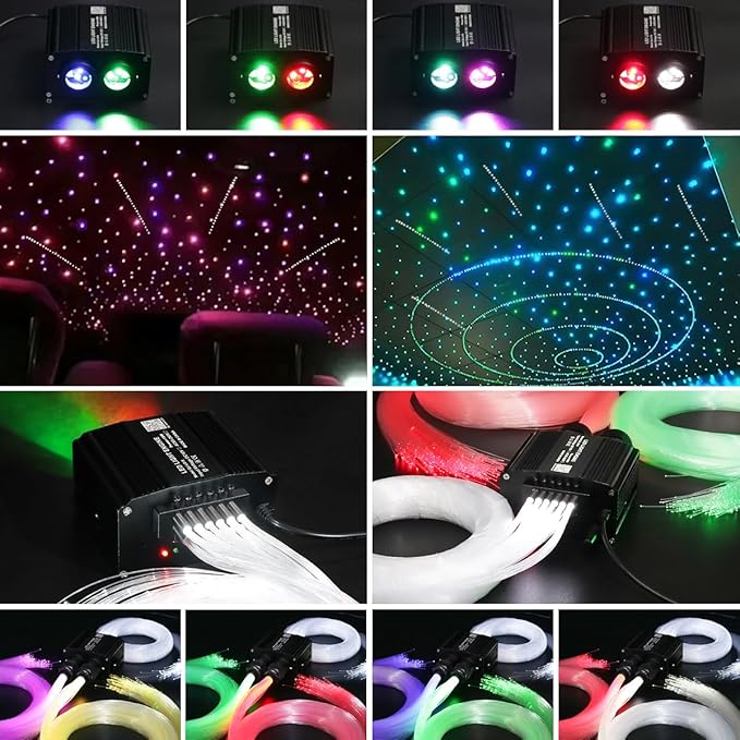 AKEPO Dual Color Twinkle+Shooting Star All-in-one Fiber Optic Lights, 1200pcs+240pcs Meteor Fibers in 0.03in 9.8ft 18W APP/Remote Control Car Home RGBW Sound Activated Starlight Headliners Kit