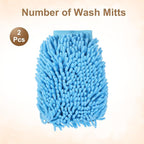 HARFINGTON 2pcs Chenille Microfiber Car Wash Mitts 9.8" x 7.9" Scratch Free Wash Gloves Absorbent Double Sided Plush Cleaning Drying Mitts for Car Washing Home Clean, Light Blue