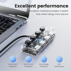 Qeefun 4-Port USB 3.2 Hub, Individual LED Power Switches, 10Gbps Data Transfer USB 3.2 Gen 2 Splitter with 4ft Extension Cable, Multiple USB Extender for Laptop, PC, iMac, USB Flash Drives and More