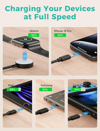 2Pack Travel Essentials,3 in 2 USB C Cable for Apple Watch Charger,iPhone Charger,Multi Charging Cable,Cruise Vacation Camping,Portable for iWatch Series 11-2/Ultra/SE & iPhone 17-12,Car,Black