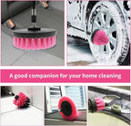 8 Pcs Drill Brush Attachment Set, Power Cleaning Scrub Brush Kit with Extend Long Attachment, All Purpose Drill Scrub Brushes for Car, Grout, Floor, Tub, Bathroom and Kitchen (Pink)