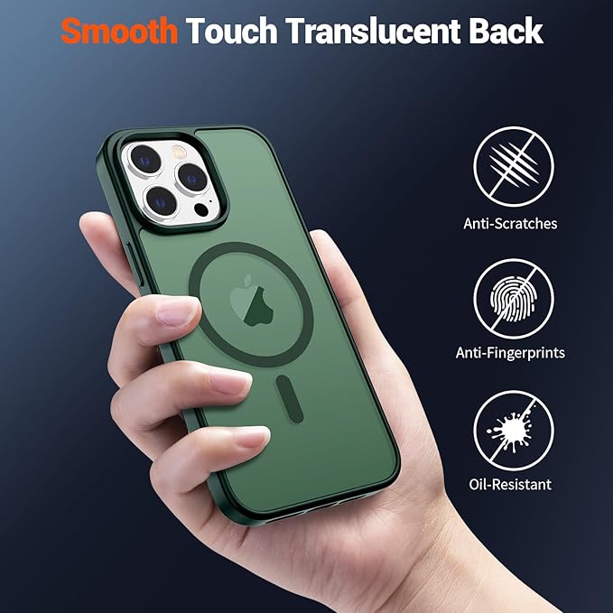 SUPFINE Magnetic for iPhone 13 Pro Max Case (Compatible with MagSafe) (Military Grade Drop Protection) Translucent Matte Shockproof Phone Case,Forest Green