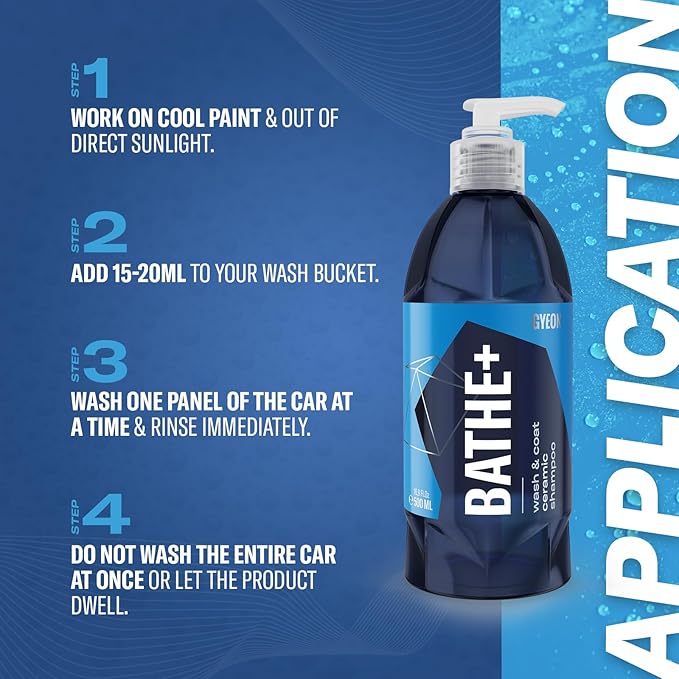 Gyeon Bathe+ Ceramic‑Infused Car Wash Shampoo SiO2 pH‑Neutral Hydrophobic Gloss Enhancer Safe on Paint Glass Rims Plastic Quick Self‑Cleaning Maintenance for Coated or Non‑Coated Vehicles