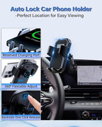 PZK Car Phone Holder for Hyundai Elantra 2021-2025 2026 SE/SEL/Sport/Limited/N Line Accessories Custom 8-Inch/10.25-Inch Screen Auto Lock Car Phone Mount with 360° Rotating Extension Rod