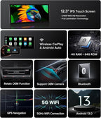 12.3" Android 13 Car Stereo CarPlay for Audi Q5 SQ5 8R (2009-2017) with MMI 3G Multimedia System-4G+64G Radio Upgrade, Wireless CarPlay Android Auto, 2400x900 Blue-Ray IPS Screen, Retains OEM Knob