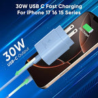 iPhone 16 15 Charger Fast Charging, 30W USB C Charger Block 10FT Cable for iPhone 15 16 Plus Pro Max/iPad Pro/AirPods, PD USBC Power Adapter Wall Plug with Extra Long Type C to C Cord (Blue, 10FT)