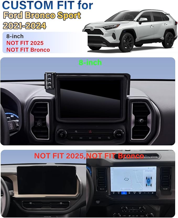 Phone Holder for Ford Bronco Sport 2021-2024 Accessories 8-Inch Screen, Car Magnetic Phone Mount Compatible with MagSafe, Magnets Fast Wireless Charger Phone Base(NOT FIT 2025, NOT FIT Bronco)