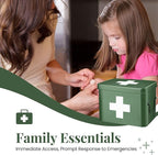 Flexzion Medicine Box, Home Pharmacy Box, 33 x 21 x 19 cm, Metal Medication Storage for Emergency, First Aid Cabinet, with Side Handles, Removable Tray & 5 Compartments, Green