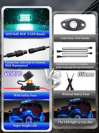 8 Pods RGB LED Rock Lights with APP/RF Remote Control High Brights Waterproof Underglow Multicolor Zone Neon Exterior Rock Lights for 12V Trucks Jeep UTV ATV RZR Offroad Pickup SUV Accessory