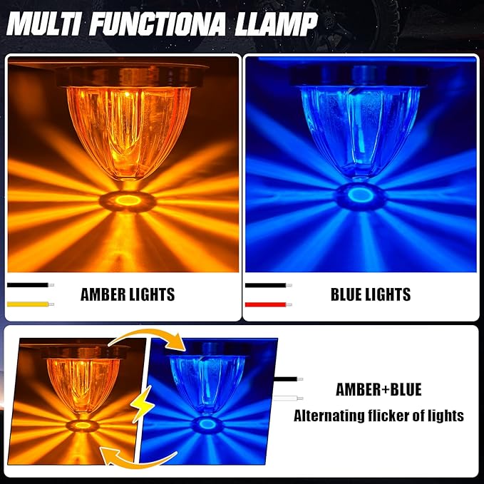 2-Pack Dual Color Watermelon Lights LED Strobe & Steady Mode, Roof Clearance Warning Marker Lights with Clear Lens & Bezel Suitable for Trailer Kenworth Peterbilt Freightliner (Amber Blue)