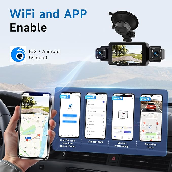 4 Channel Dash Cam 360° View Front and Inside Rear, 3 Inch 1080P Full HD Dash Camera for Car with 5G WiFi & App, Night Vision, Parking Mode, G-Sensor, Loop Recording