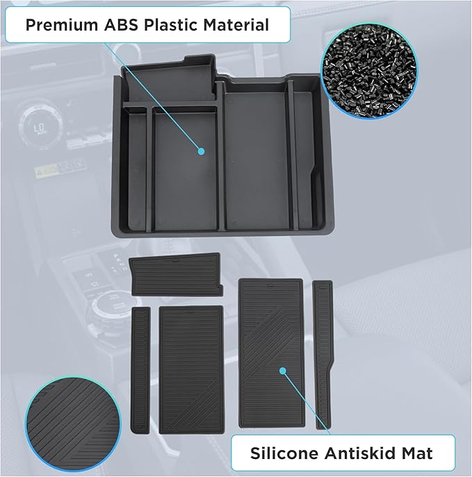 Center Console Organizer Compatible with 2013-2024 Dodge RAM 1500/1500 Classic, 2013-2026 RAM 2500/3500 Accessories, Armrest Storage Box Tray (Only fit for Jump Seat with Three Cup Holders)