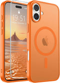 SUPFINE Magnetic for iPhone 16 Case with Screen Protector (Compatible with MagSafe) (Military Grade Drop Protection) Translucent Matte Shockproof Phone Cover,Starry Orange