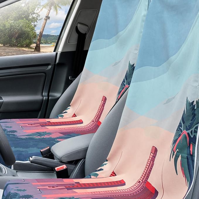 Hahafelt 2 Pack Car Seat Towel Covers with Storage Bag, 63 x 32 Inch Universal Non Slip Waterproof Sweat Protector for Car Truck, Gym Swimming Running, Machine Washable (Los Angeles Street Scene)
