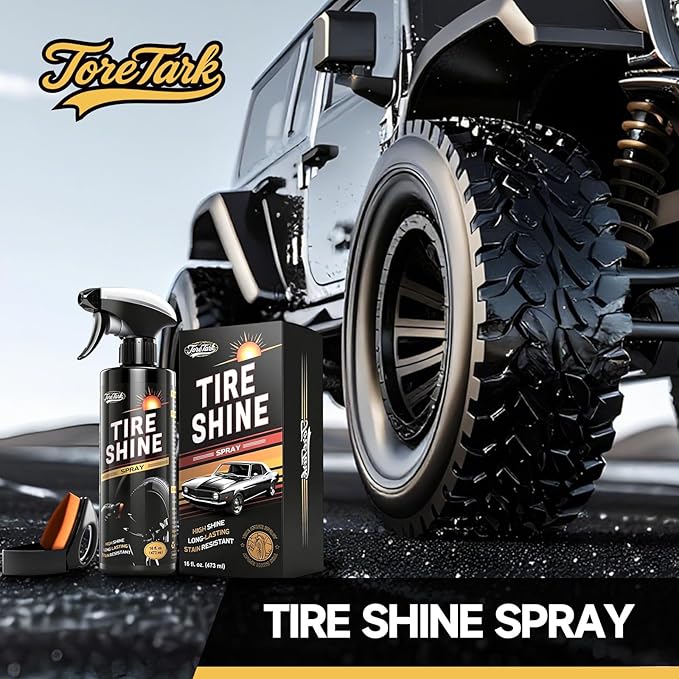 toretark Ceramic Tire Shine Spray — High-Gloss Wet Look Tire Coating with Ultra-Dense Nylon Brush Applicator, UV Protection, Long-Lasting Shine for Car Truck RV Motorcycle (3.4 Fl Oz)