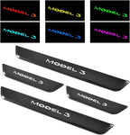 LED Door Sill Lights for Tesla Model 3 2017-2025 Accessories, ABS Scratch-Resistant Sill Protector with 7-Color RGB Lighting, Battery Powered Model 3 Pedal Mood Lamp, Carbon Fiber, 4PCS