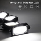 Rock Lights 60 Chip 6500K 8pcs Aluminum Housing Pure White Rock Lights for Trucks Jeep UTV ATV SUV Cars with 15FT Wire Harness