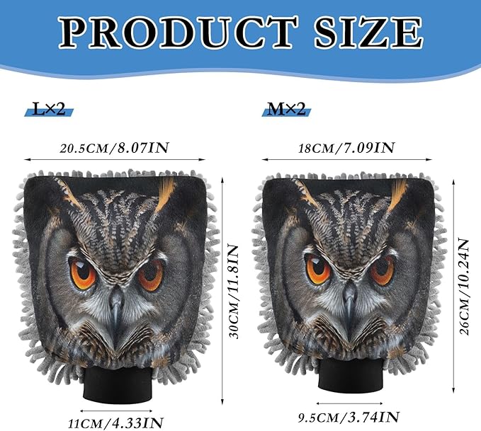 YETTASBIN Owl 2PCS Car Wash Mitts, Ultra Absorbent Chenille Microfiber Car Washing Gloves, Scratch-Free Lint-Free Auto Cleaning Mitt, Machine Washable Elastic Cuff Car Wash Sponge