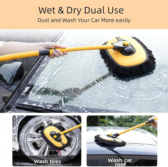 Car Wash Brush with Long Handle, 15°Curved Car Cleaning Brush with Extension Pole Scratch Free, Microfiber Exterior Cleaning Mop Mitt for Washing Roof Truck Camper SUV (3)